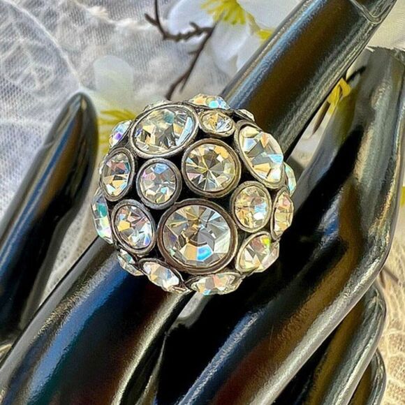Vintage Fossil Rhinestone Disco Ball Cocktail Ring 7 - Picture 1 of 9